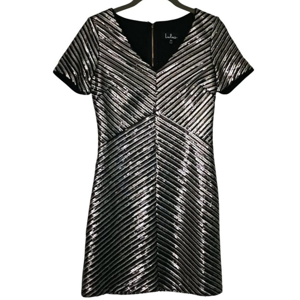 Lulus Broadway Star Gold Sequin Mini Dress Shortsleeve Exposed Back Zipper‎ XS